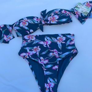 Ladies 2 piece boutique Bikini‎ Envya floral ruffle top swimsuit medium